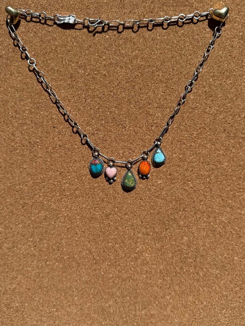 Sterling Silver Multi Stone Charm Necklace